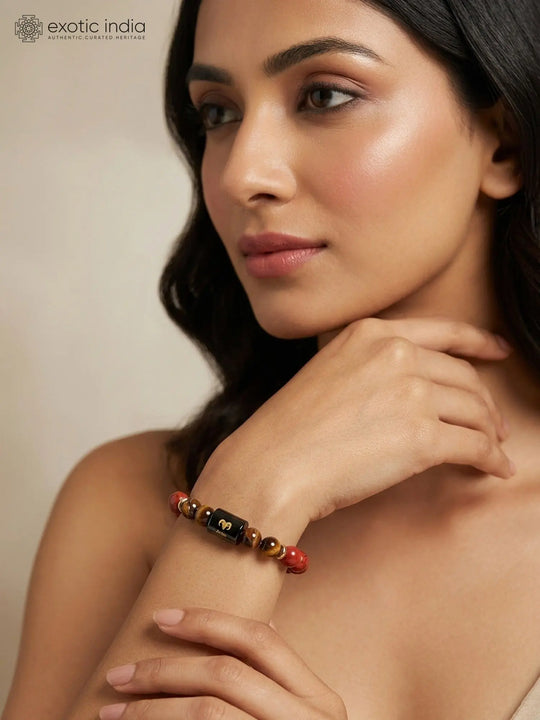 Aries Zodiac Red Jasper and Tiger's Eye Gemstone Stretch Bracelet