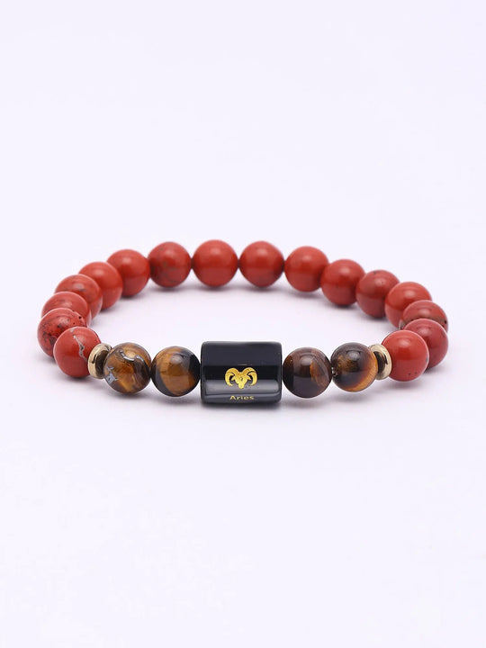 Aries Zodiac Red Jasper and Tiger's Eye Gemstone Stretch Bracelet