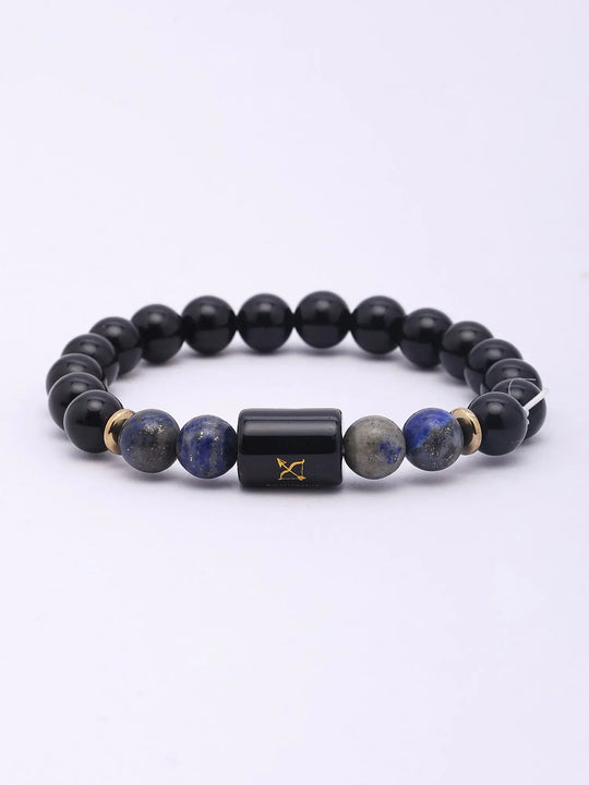 Sagittarius Zodiac Black Onyx and Lapis Lazuli Stretch Bracelet
