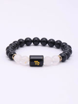 Scorpio Zodiac Milky Quartz and Black Onyx Stretch Bracelet