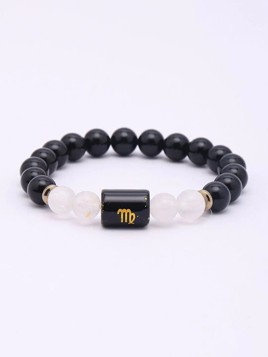 Scorpio Zodiac Milky Quartz and Black Onyx Stretch Bracelet