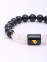 Scorpio Zodiac Milky Quartz and Black Onyx Stretch Bracelet
