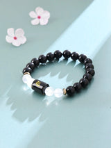 Scorpio Zodiac Milky Quartz and Black Onyx Stretch Bracelet