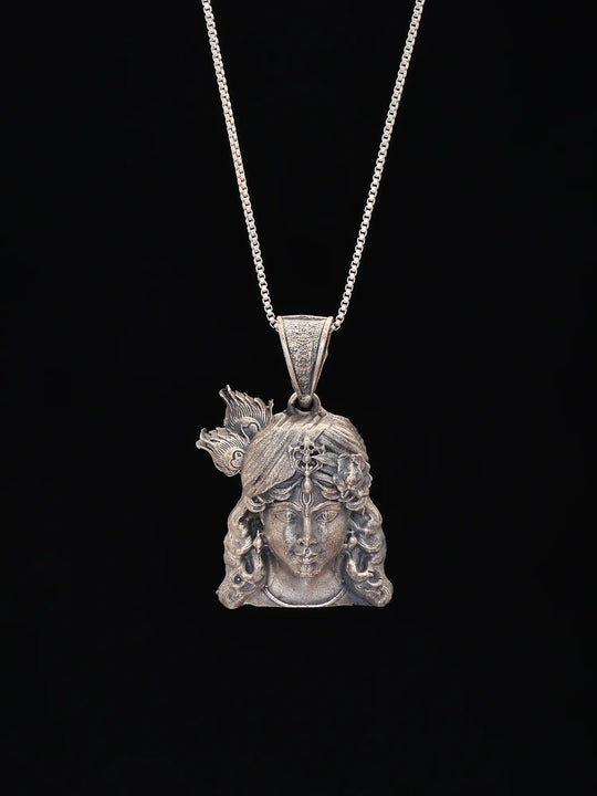 Lord Krishna Antique Finish Sterling Silver Pendant