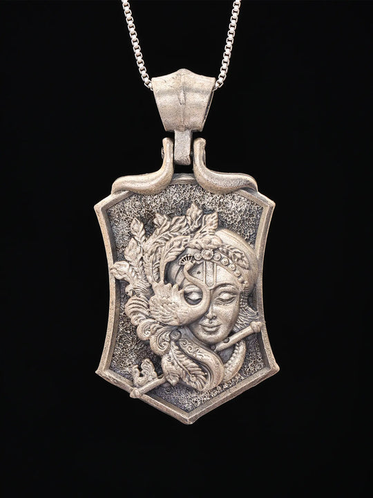 Lord Krishna Antique Finish Sterling Silver Pendant