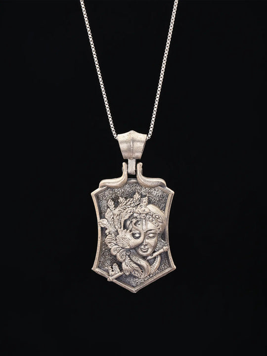 Lord Krishna Antique Finish Sterling Silver Pendant