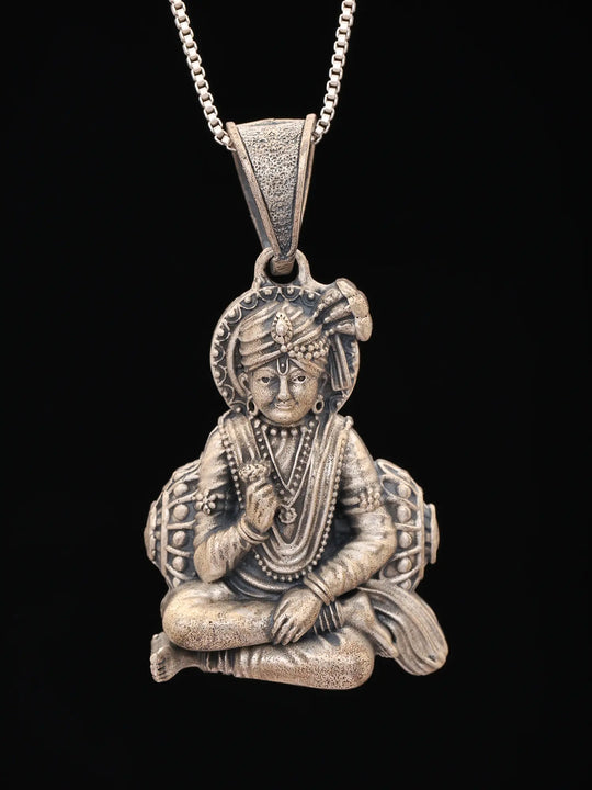 Swaminarayan Antique Finish Sterling Silver Pendant