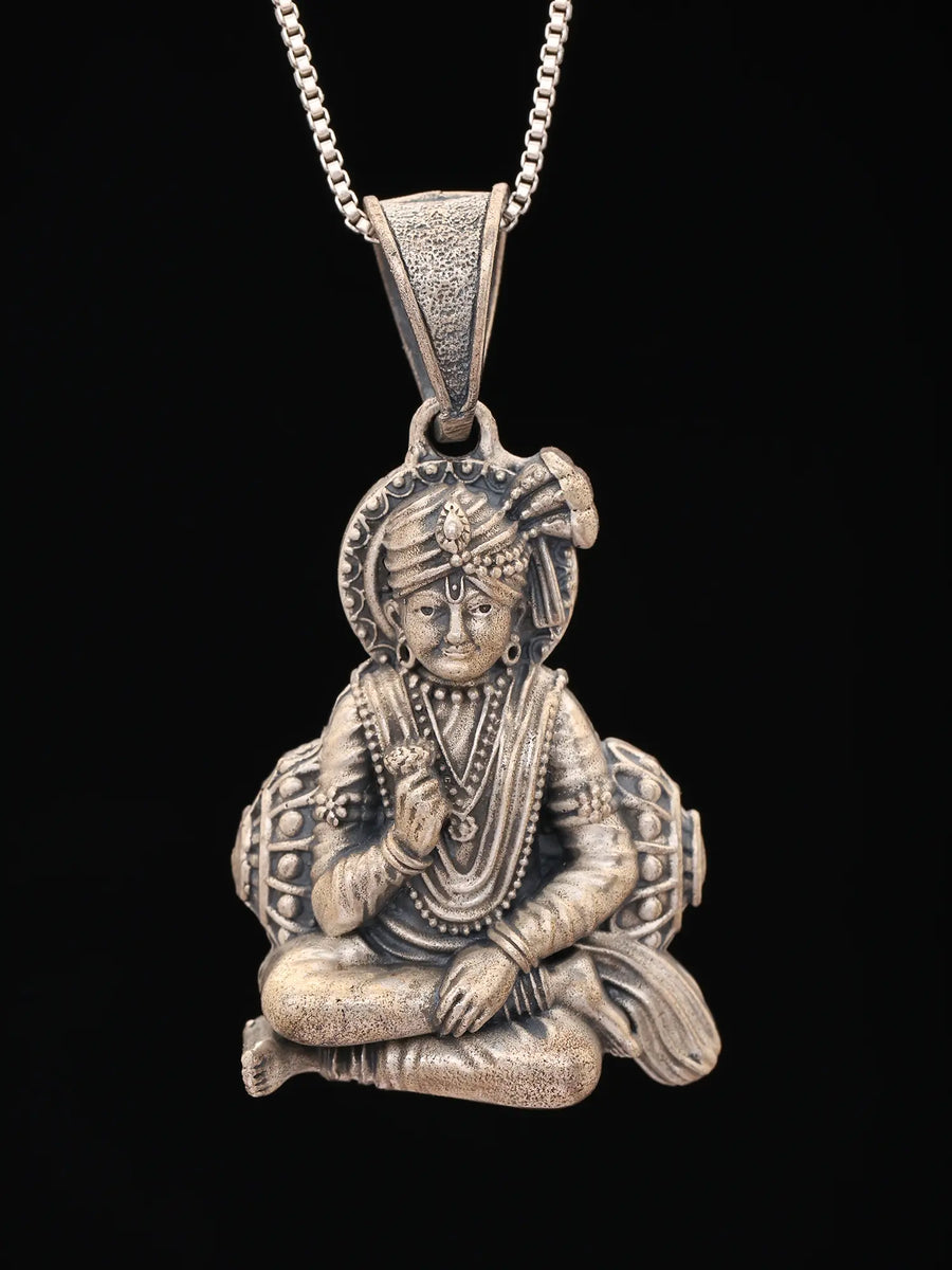 Swaminarayan Antique Finish Sterling Silver Pendant