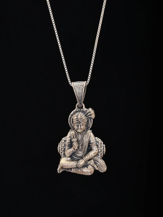 Swaminarayan Antique Finish Sterling Silver Pendant