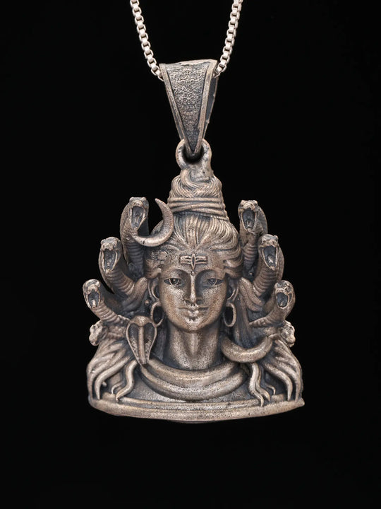 Adiyogi Shiva Antique Finish Sterling Silver Pendant