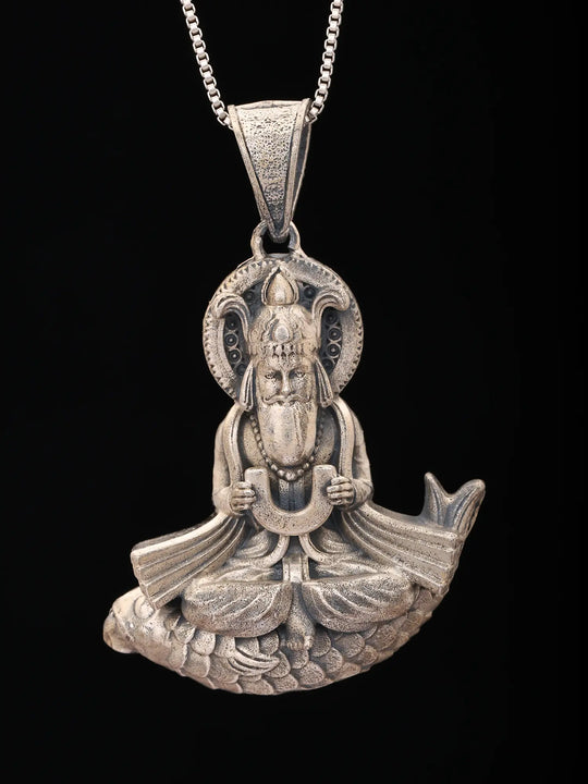 Bhagwan Jhulelal Antique Finish Sterling Silver Pendant