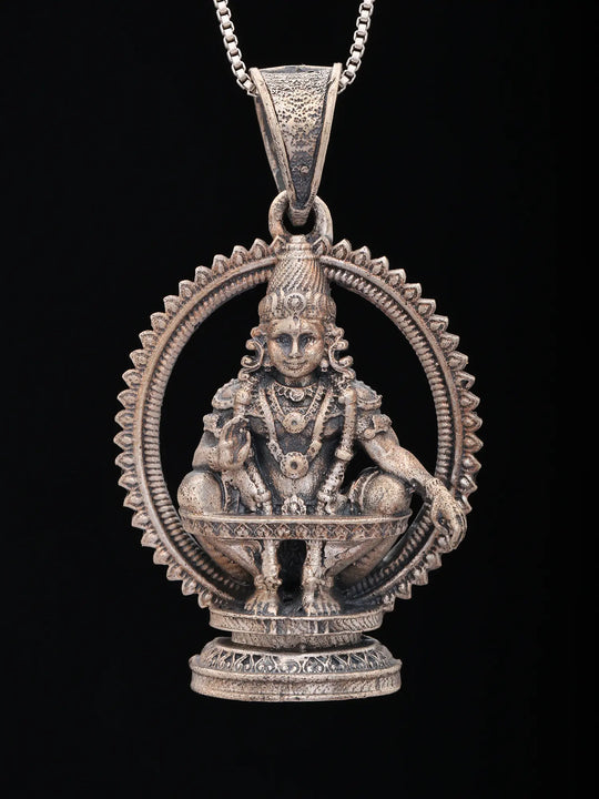 Antique Finish Lord Ayyappa Sterling Silver Pendant