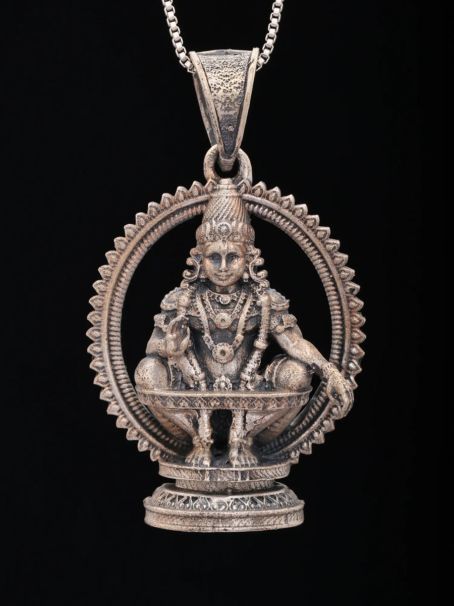 Antique Finish Lord Ayyappa Sterling Silver Pendant