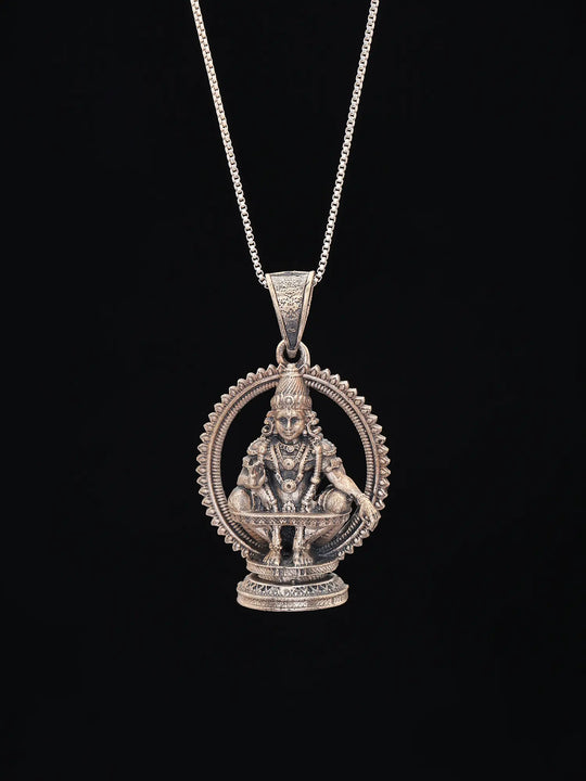 Antique Finish Lord Ayyappa Sterling Silver Pendant