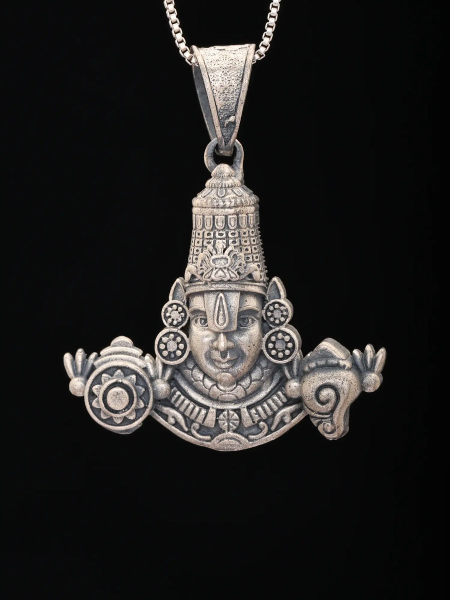 Lord Venkateswara Antique Finish Sterling Silver Pendant
