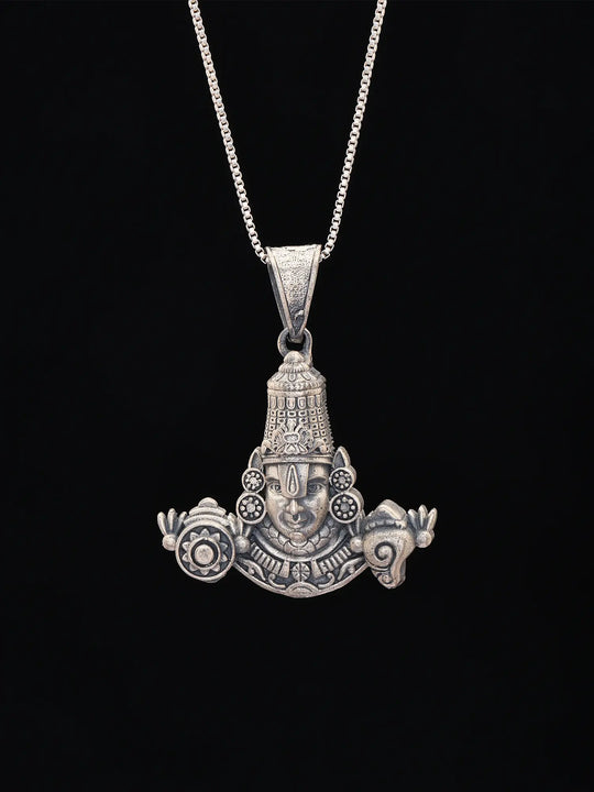 Lord Venkateswara Antique Finish Sterling Silver Pendant