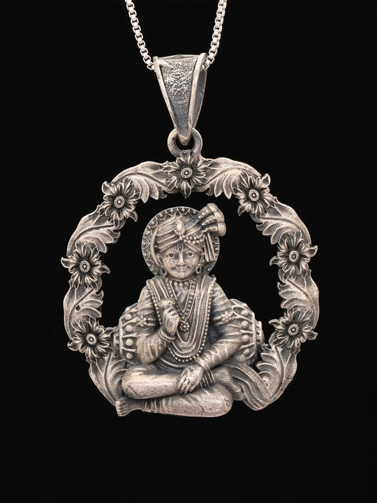 Antique Finish Sterling Silver Swaminarayan Pendant