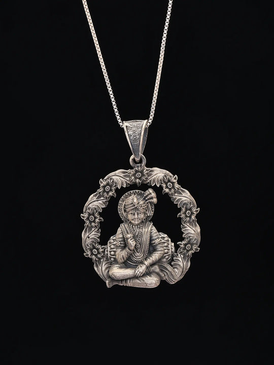 Antique Finish Sterling Silver Swaminarayan Pendant
