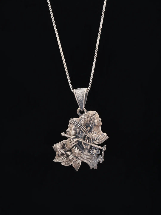 Radha Krishna Antique Finish Sterling Silver Pendant
