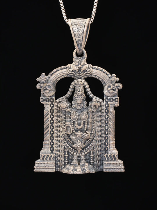 Lord Tirupati Balaji Antique Finish Sterling Silver Pendant