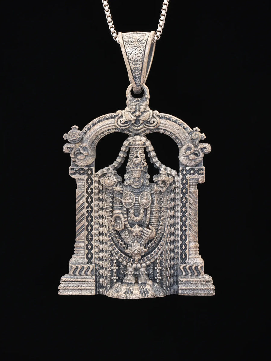 Lord Tirupati Balaji Antique Finish Sterling Silver Pendant