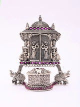 Goddess Lakshmi Elephant Motif Sterling Silver Kumkum Box