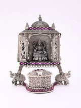 Goddess Lakshmi Elephant Motif Sterling Silver Kumkum Box