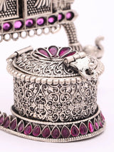 Goddess Lakshmi Elephant Motif Sterling Silver Kumkum Box