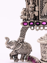 Goddess Lakshmi Elephant Motif Sterling Silver Kumkum Box