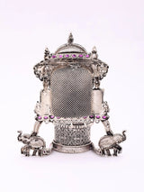 Goddess Lakshmi Elephant Motif Sterling Silver Kumkum Box