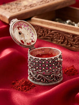 Sterling Silver Goddess Lakshmi Kumkum Box with Purple Stone Accents