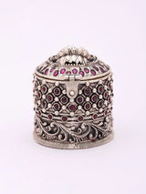 Sterling Silver Goddess Lakshmi Kumkum Box with Purple Stone Accents