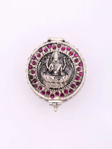 Sterling Silver Goddess Lakshmi Kumkum Box with Purple Stone Accents