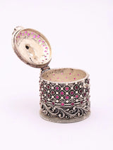 Sterling Silver Goddess Lakshmi Kumkum Box with Purple Stone Accents
