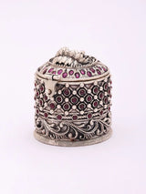 Sterling Silver Goddess Lakshmi Kumkum Box with Purple Stone Accents