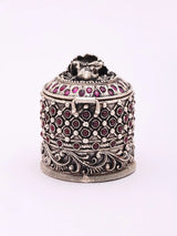Sterling Silver Goddess Lakshmi Kumkum Box with Purple Stone Accents