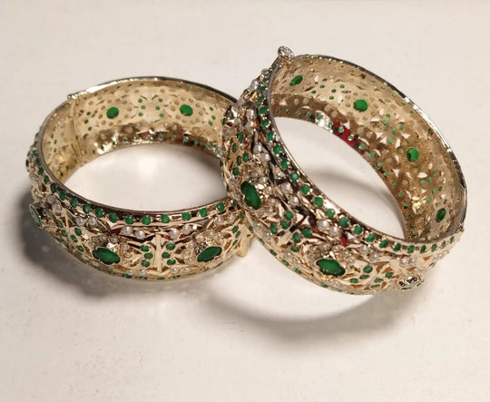 Pink Kundan Stone Studded Openable Copper Bridal Bangles