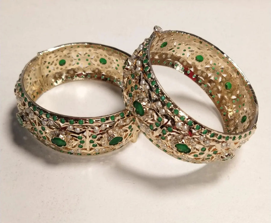 Pink Kundan Stone Studded Openable Copper Bridal Bangles