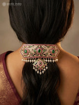 Emerald and Ruby Stone Pearl Drop Copper Barrette Hair Clip