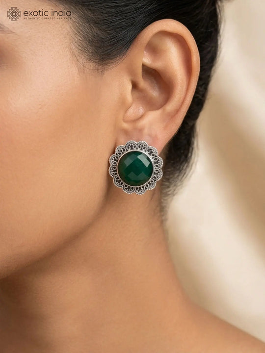 Green Onyx Sterling Silver Stud Earrings