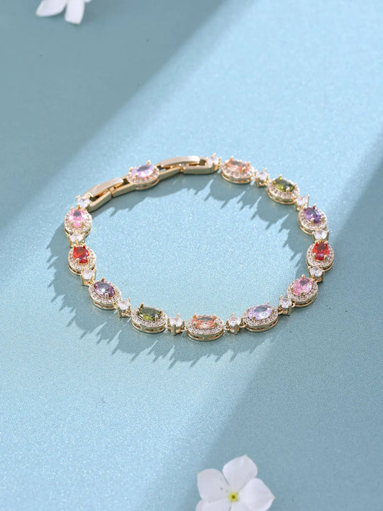 Oval Cut Multicolour Stone Studded Tennis Bracelet