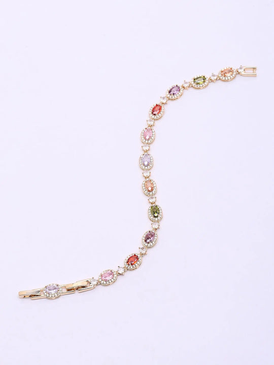 Oval Cut Multicolour Stone Studded Tennis Bracelet