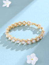 Multicolour Heart Stone Halo Tennis Bracelet in Gold Brass