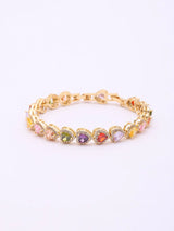 Multicolour Heart Stone Halo Tennis Bracelet in Gold Brass