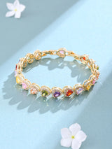 Multicolour Heart Stone Halo Tennis Bracelet in Gold Brass