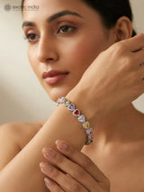 Multicolour Heart Stone Halo Tennis Bracelet in Gold Brass