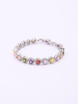 Multicolour Heart Stone Halo Tennis Bracelet in Gold Brass