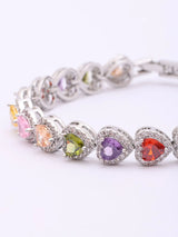Multicolour Heart Stone Halo Tennis Bracelet in Gold Brass