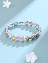 Multicolour Heart Stone Halo Tennis Bracelet in Gold Brass