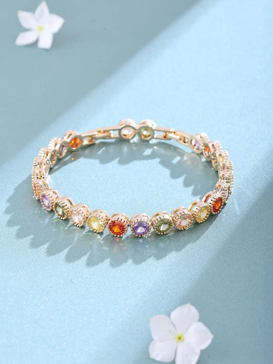 Multicolour Round Stone Studded Brass Tennis Bracelet